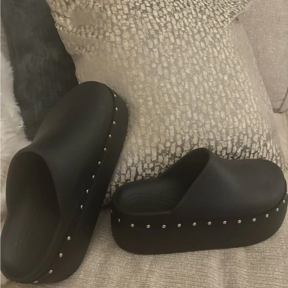 CROCS Black Platform Mules with Silver Studs - Picture 3 of 3
